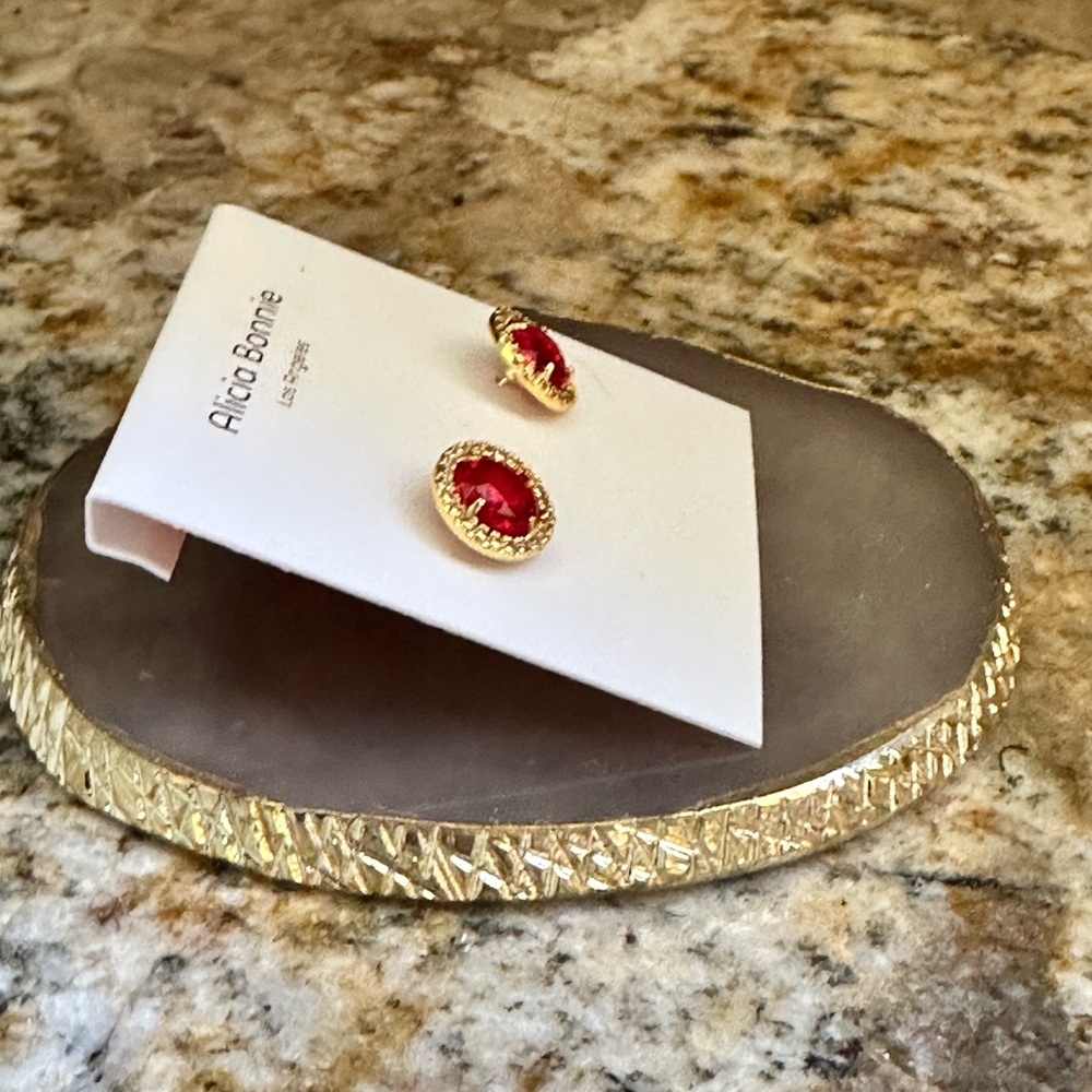 Alicia Bonnie Gold Ruby CZ Stud Earrings - Picture 9 of 10